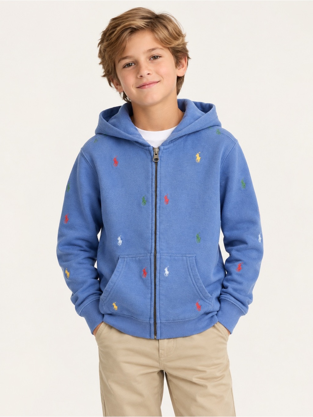 Polo Ralph Lauren Boys Fleece Full Zip Hoodie Size 7 Blue Multicolor Pony